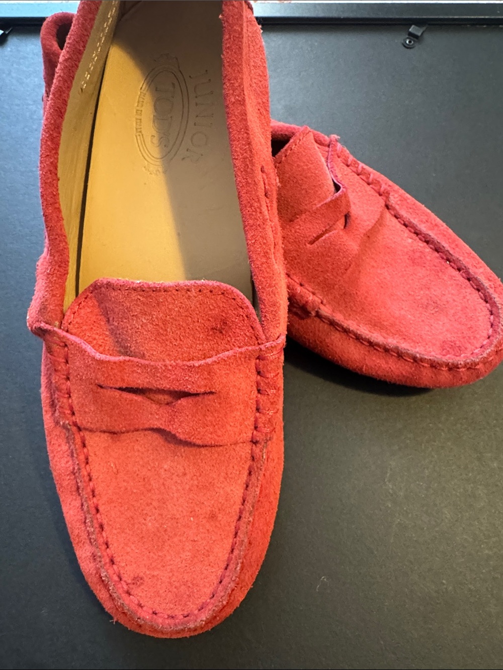 Tod's Red Suede Penny Loafers for Kids